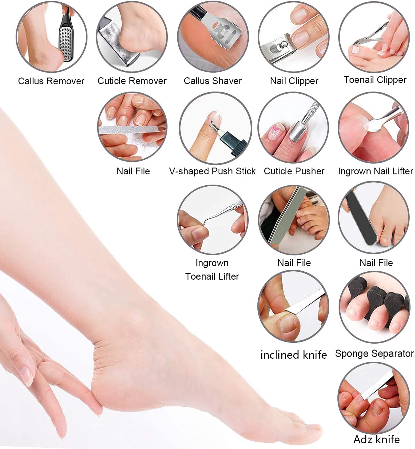 EKOCSIO kit de pedicura 36 en 1 conjunto de herramientas ideal para uso profesional en casa.