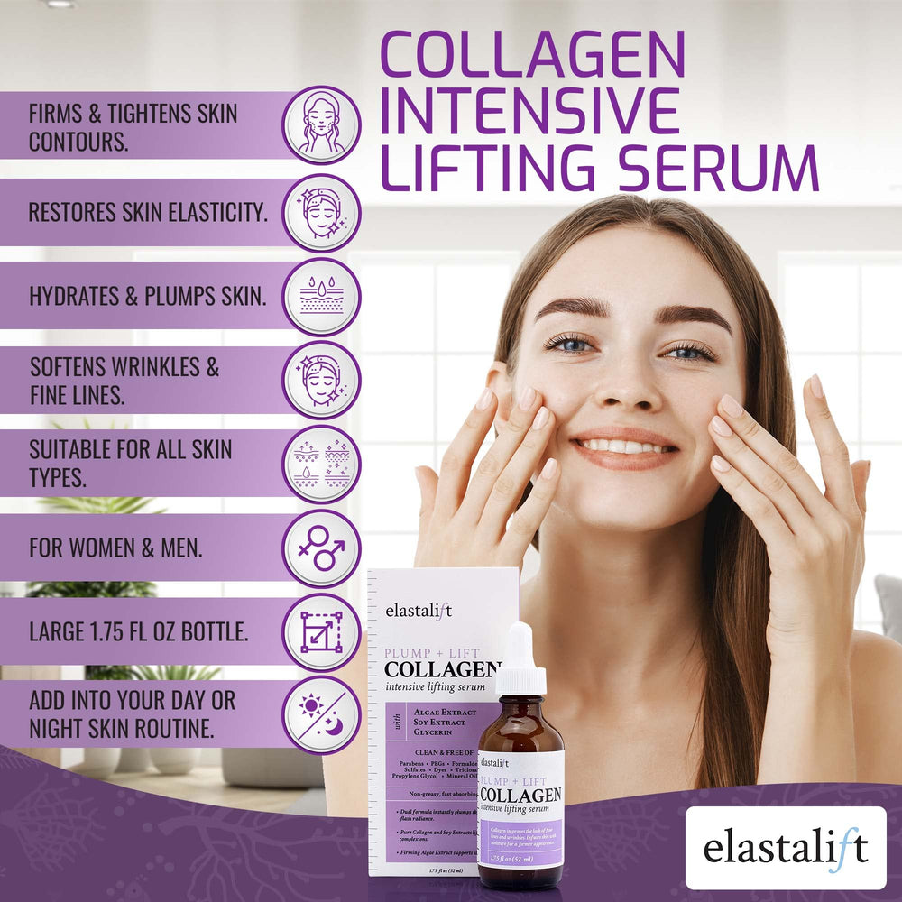 Elastalift collagen serum soy extract ingredient emphasis.