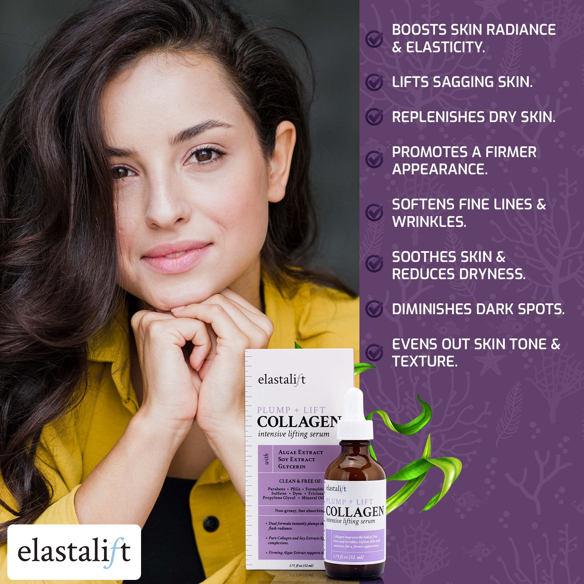 Elastalift collagen serum swatch texture reveals lightweight, non-greasy feel.