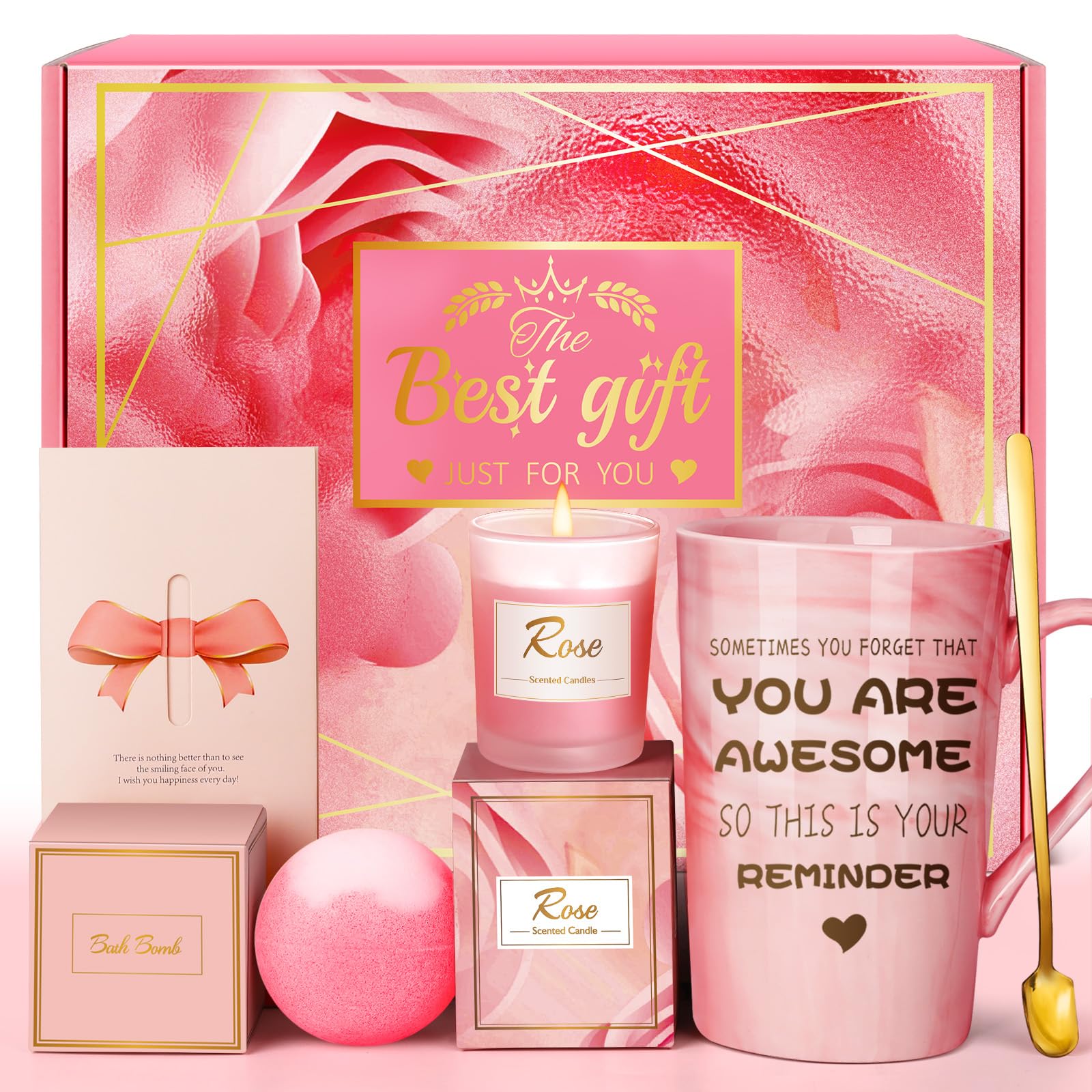 Cesta de relajación Eletorot para mujer en rosa, ideal para un spa en casa.