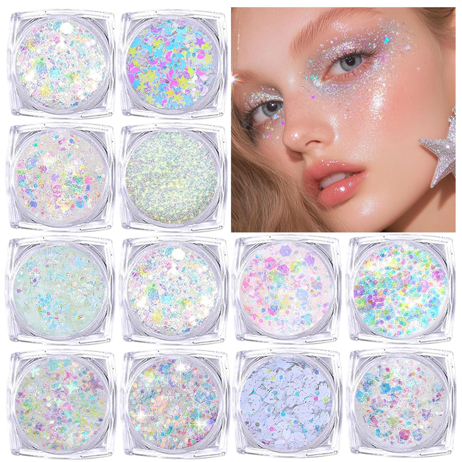 ELEVAVE Body Glitter con 12 formas para brillos versátiles en cara y cuerpo.