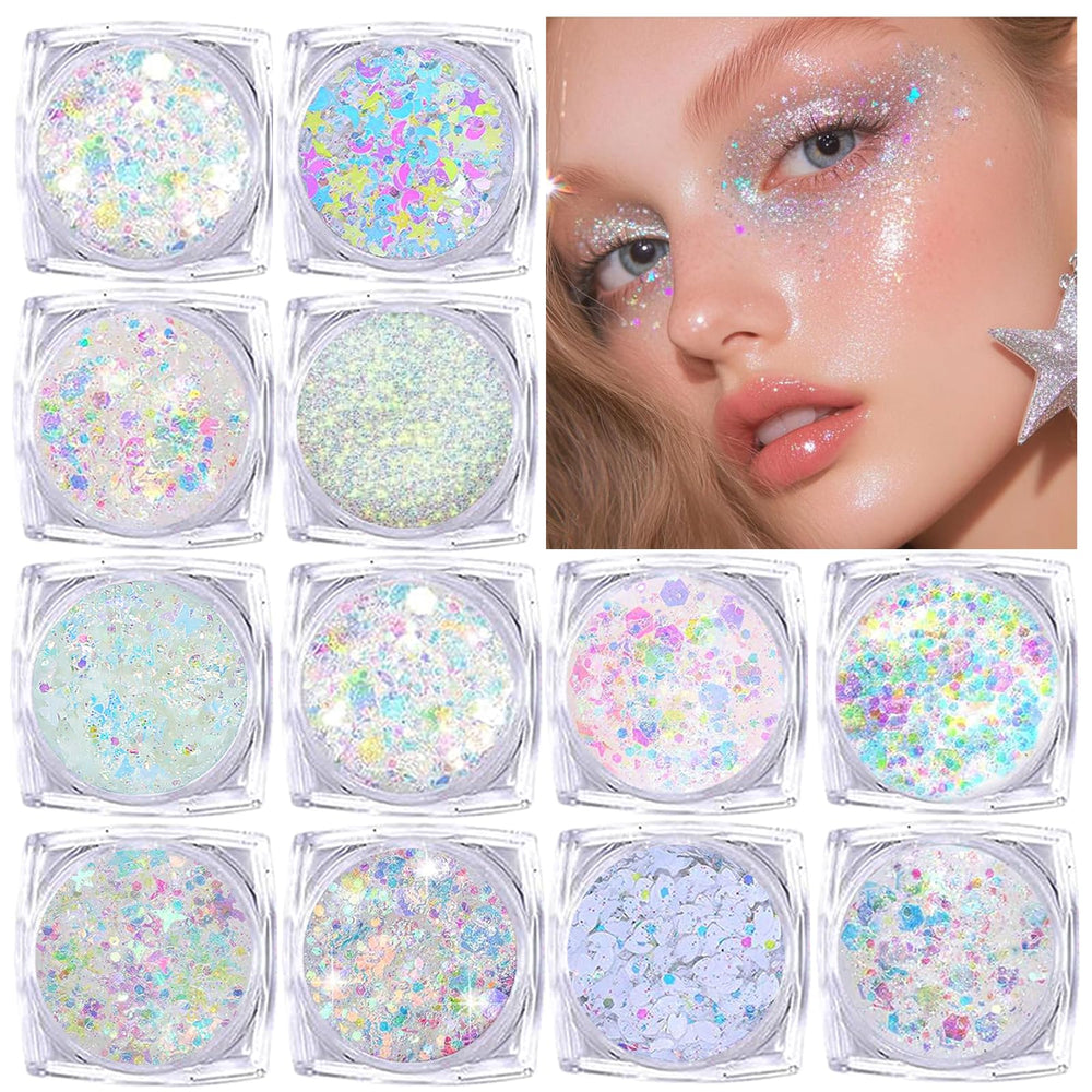 ELEVAVE Body Glitter con 12 formas para brillos versátiles en cara y cuerpo.
