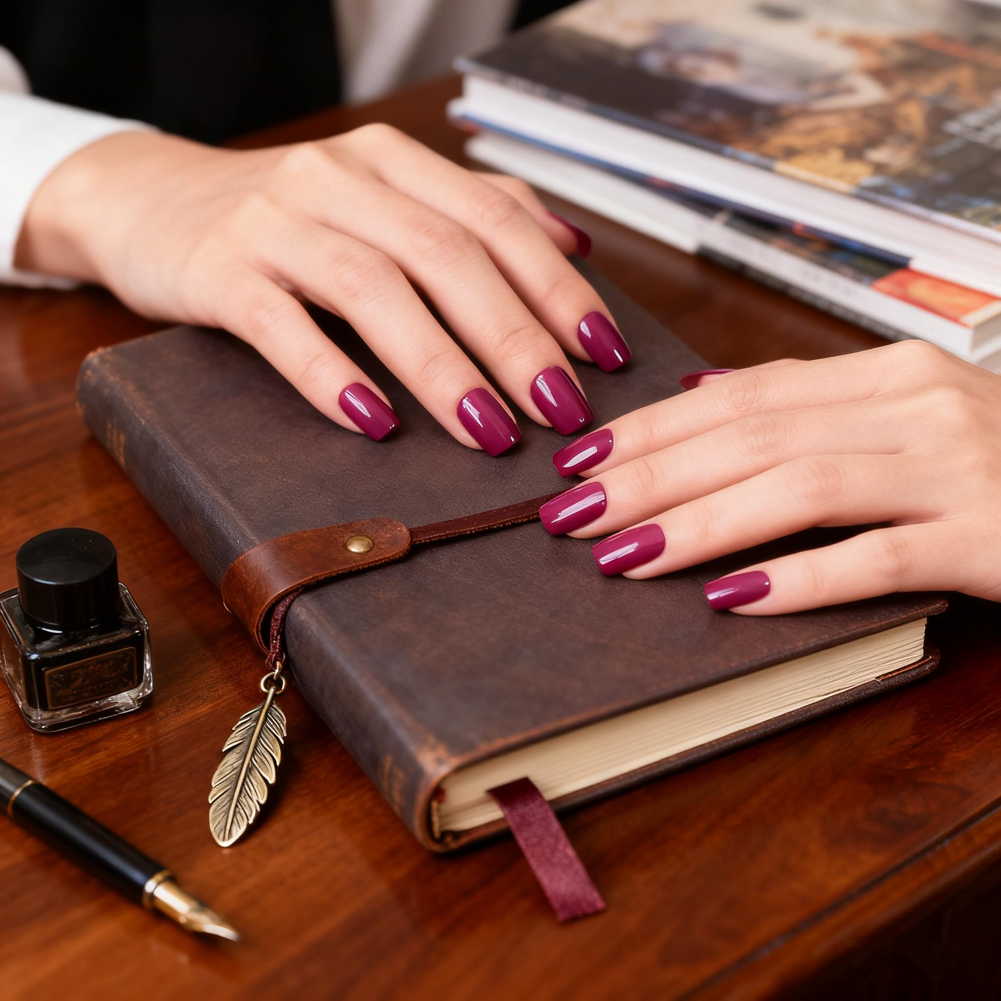 Elevenail Uñas color rosado oscuro, acabado brillante para eventos.