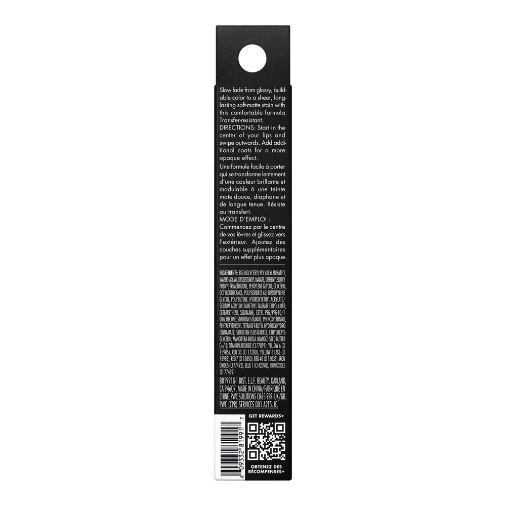 e.l.f. Glossy Lip Stain aplicación rápida para retoques en cualquier momento.