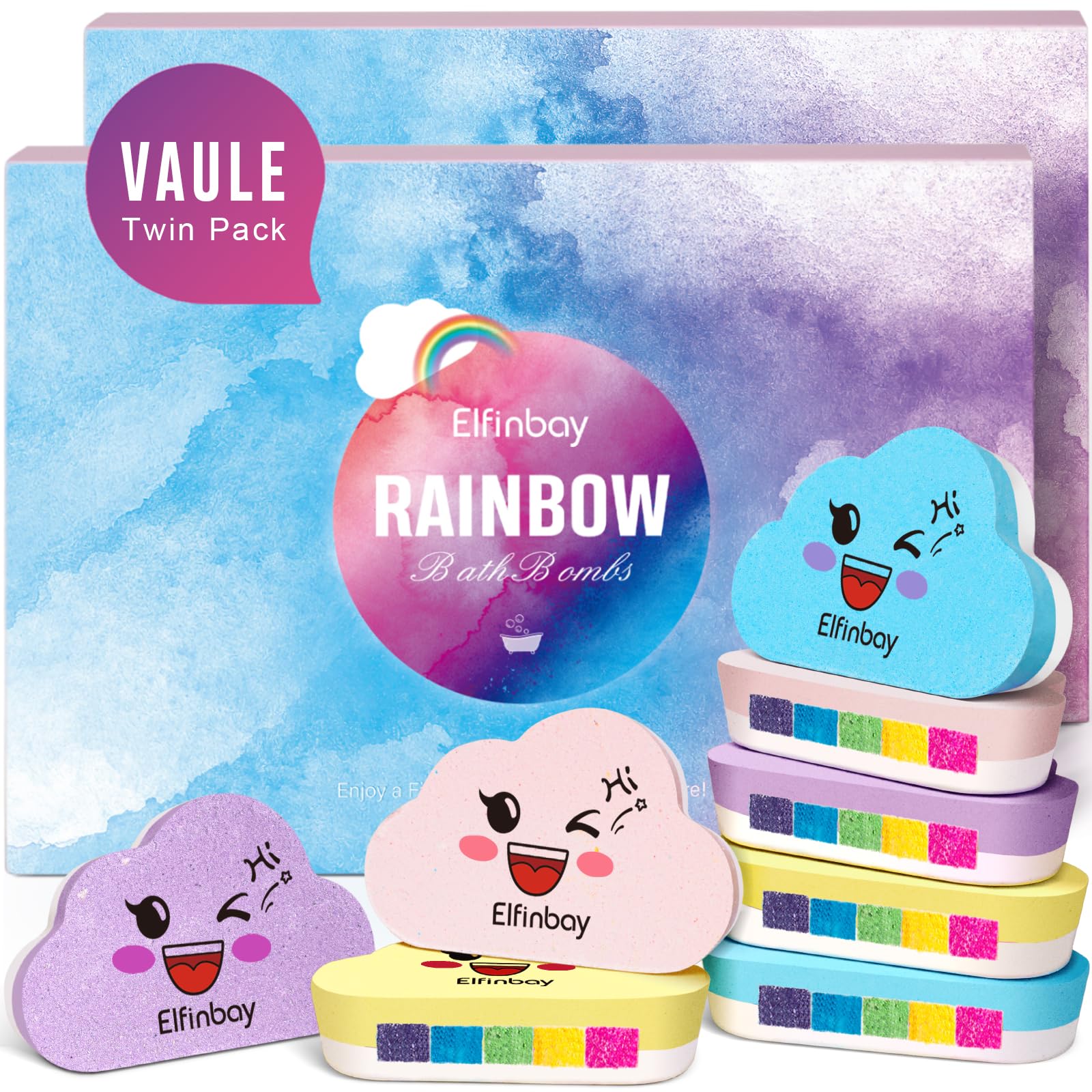 Elfinbay bomba de baño arcoíris nube: set con colores brillantes para la hora del baño.