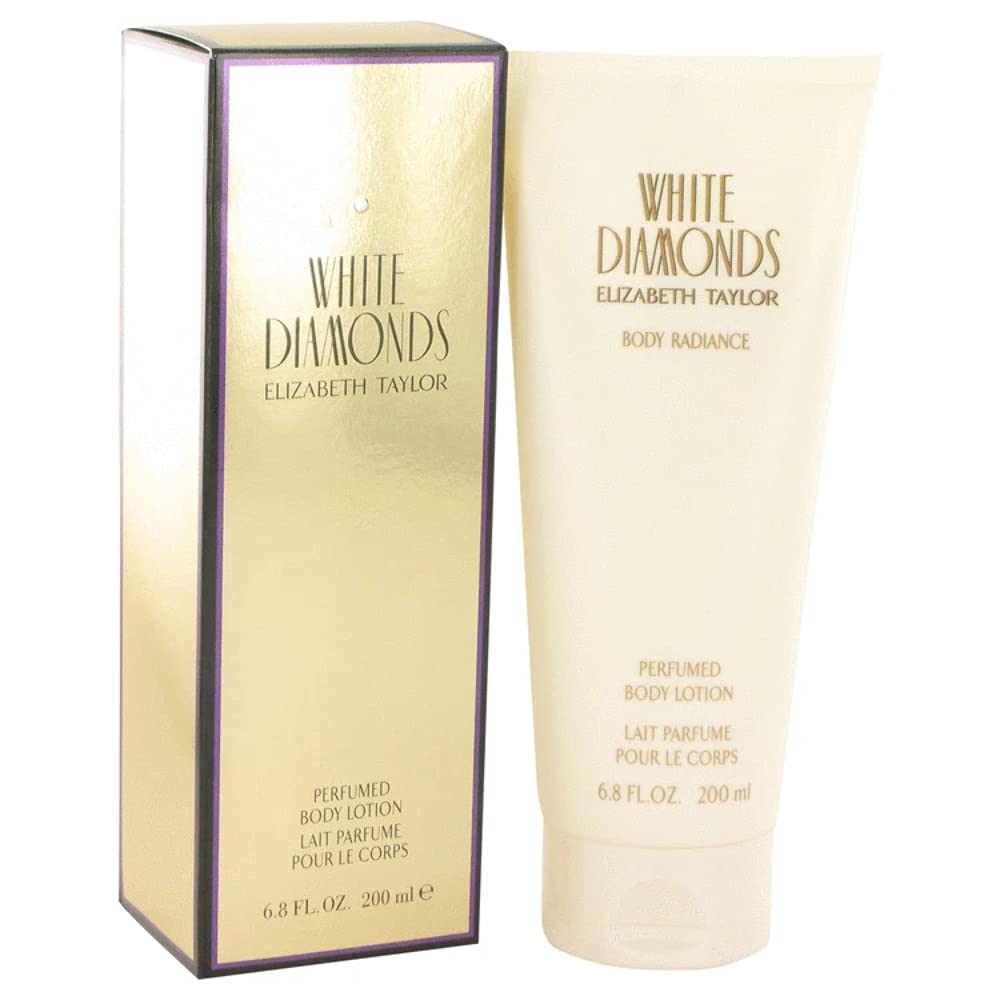 Elizabeth Taylor White Diamonds loción corporal, empaque visible para uso diario.