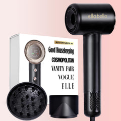 El secador plasma compacto ELLA BELLA muestra frente con difusor para peinado suave y rápido.