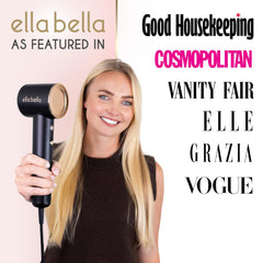 El secador plasma compacto ELLA BELLA ofrece secado rápido para todo tipo de cabello.