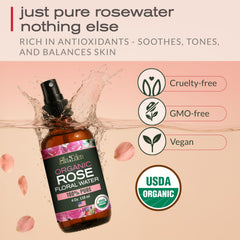 Ella & Eden Agua de Rosa en envase de vidrio ámbar para conservar la pureza