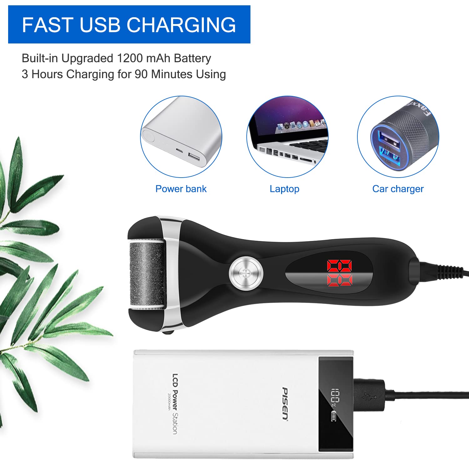Elmchee pantalla de energía indica la batería para planificar sesiones de cuidado.