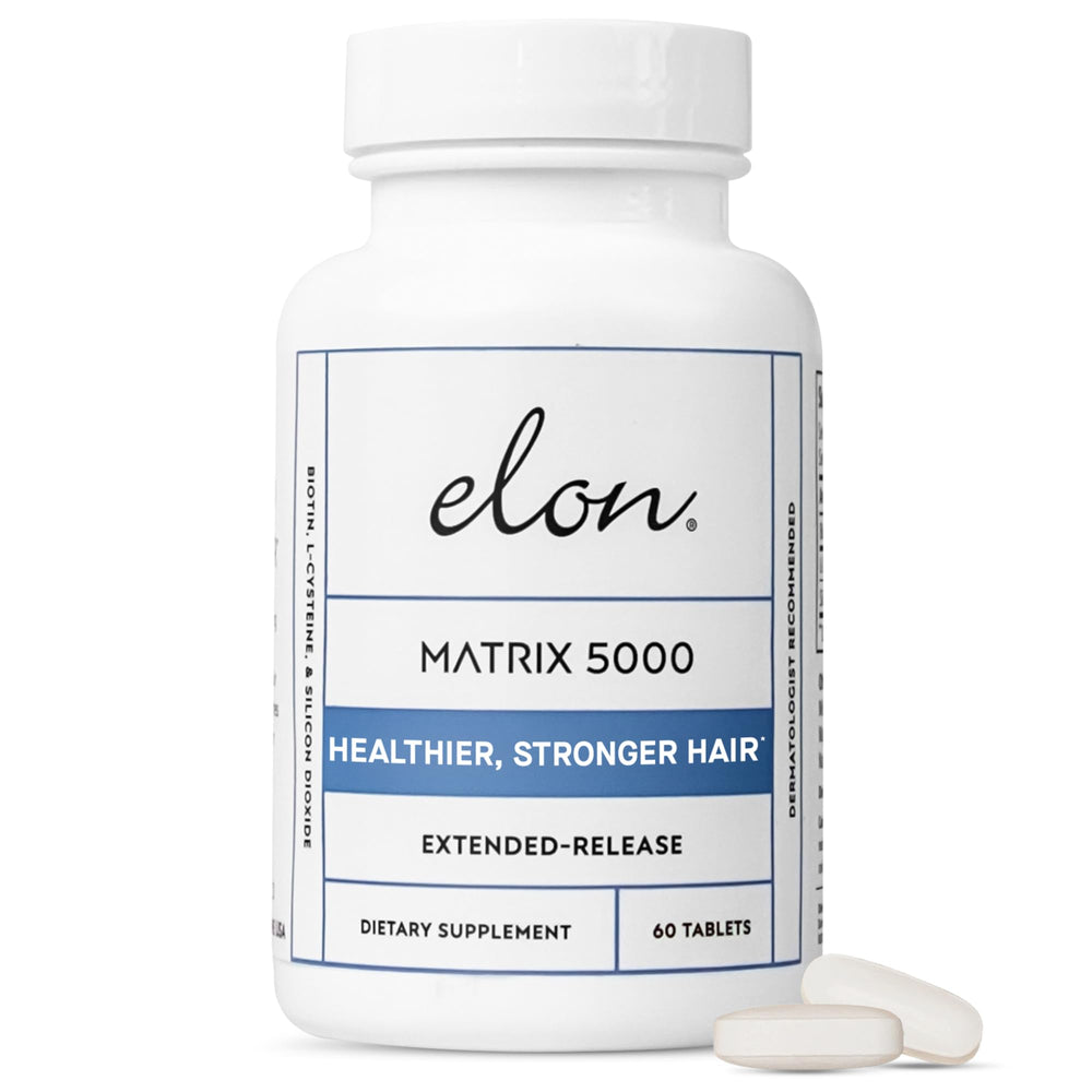 Elon Matrix 5000: botella con cápsulas para cabello más fuerte.