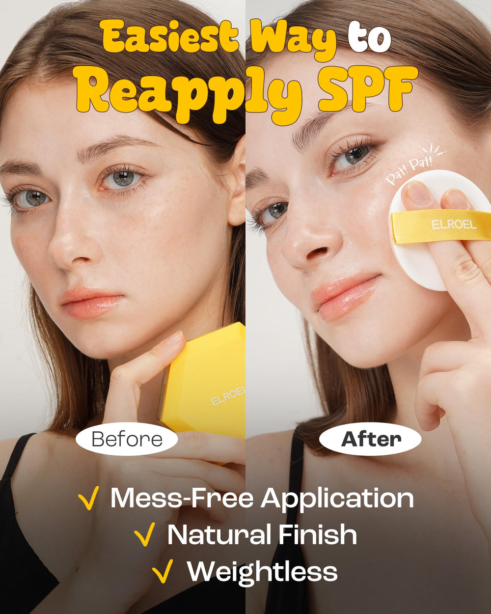 ELROEL Pang Pang Sun Cushion puff provides gentle, even coverage.