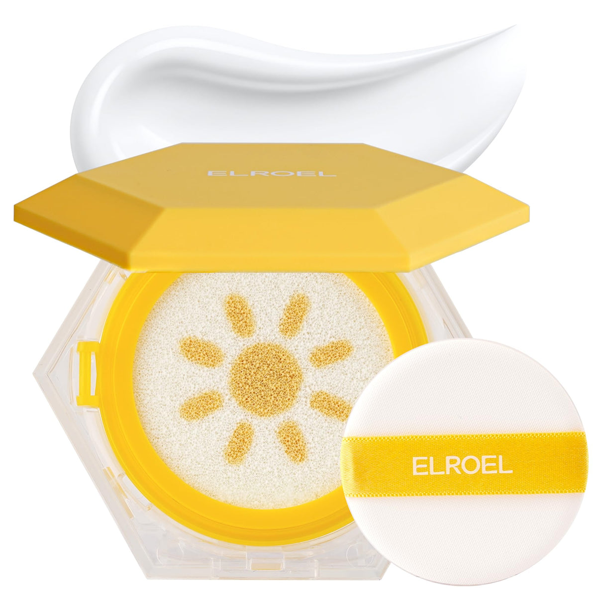 ELROEL Pang Pang Sun Cushion Plus con puff para una aplicación suave y rápida.