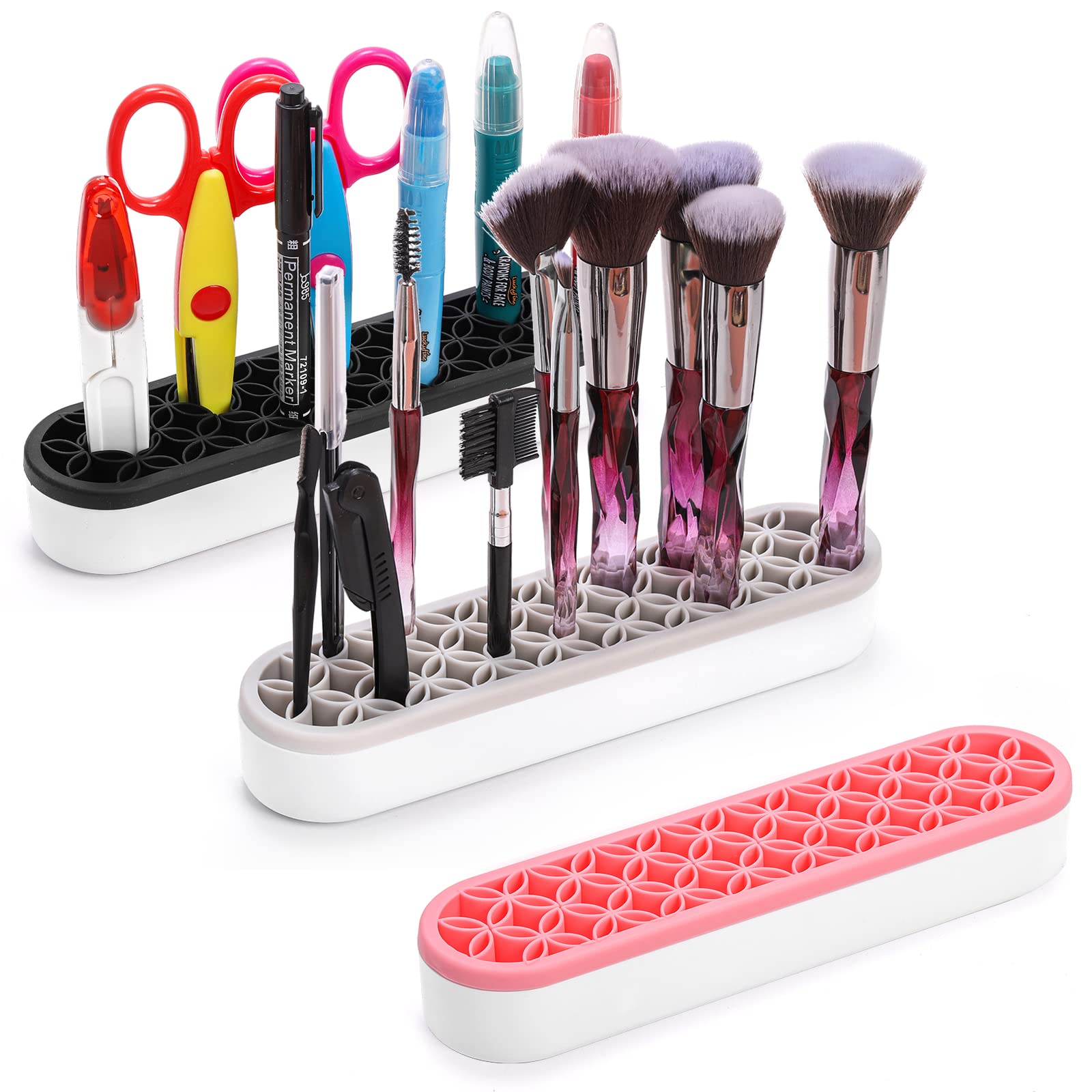 Elsjoy 3-pack: organizador de brochas en silicona mantiene las brochas seguras y ordenadas.