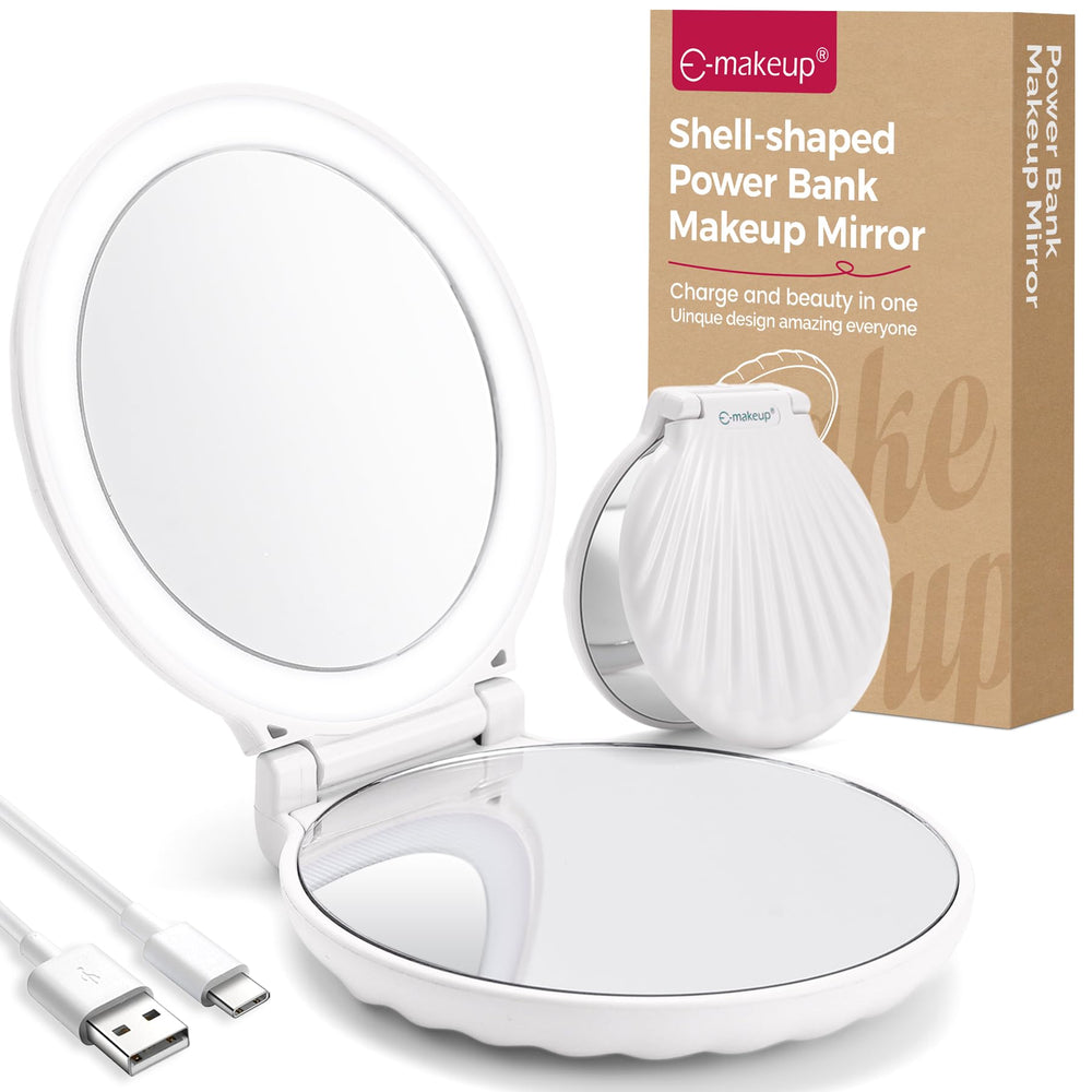 Espejo compacto iluminado 2x-10x de E-MAKEUP para retoques precisos