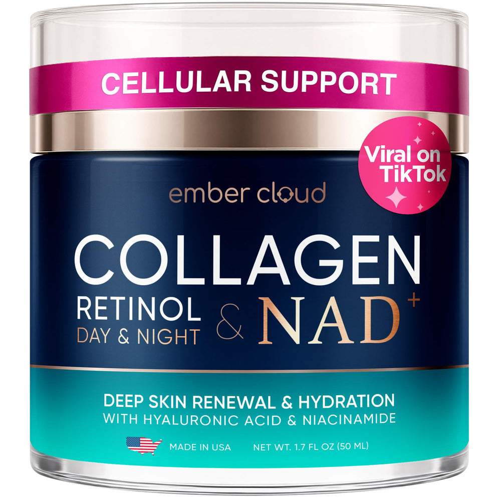 Ember Cloud crema colágeno NAD retinol, foco en ingredientes clave para cuidado facial.