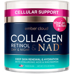 Ember Cloud crema colágeno NAD retinol, foco en ingredientes clave para cuidado facial.
