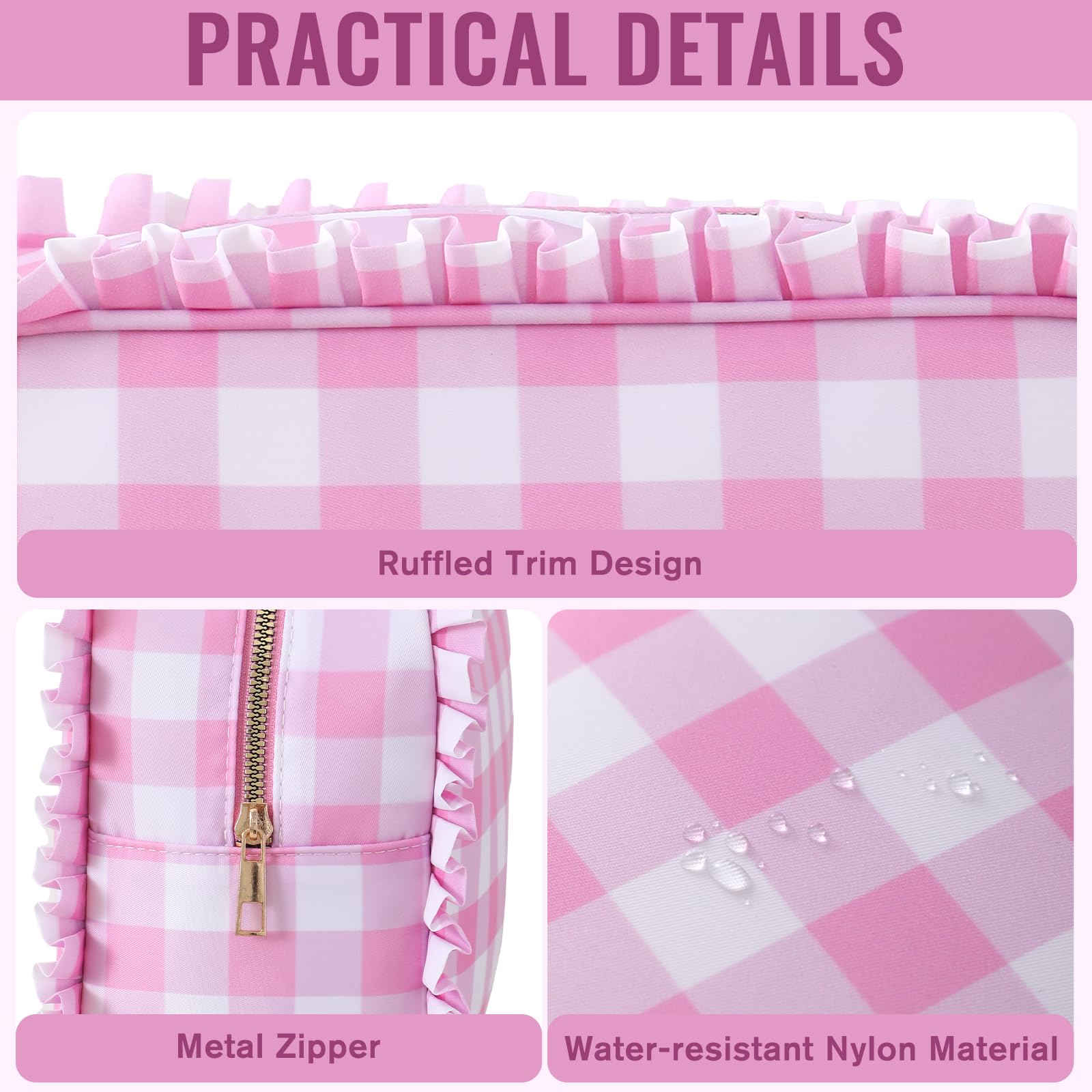 EMBRUNIOICE bolsa de maquillaje rosa vichy, versátil como neceser, bolso o organizador de baño.