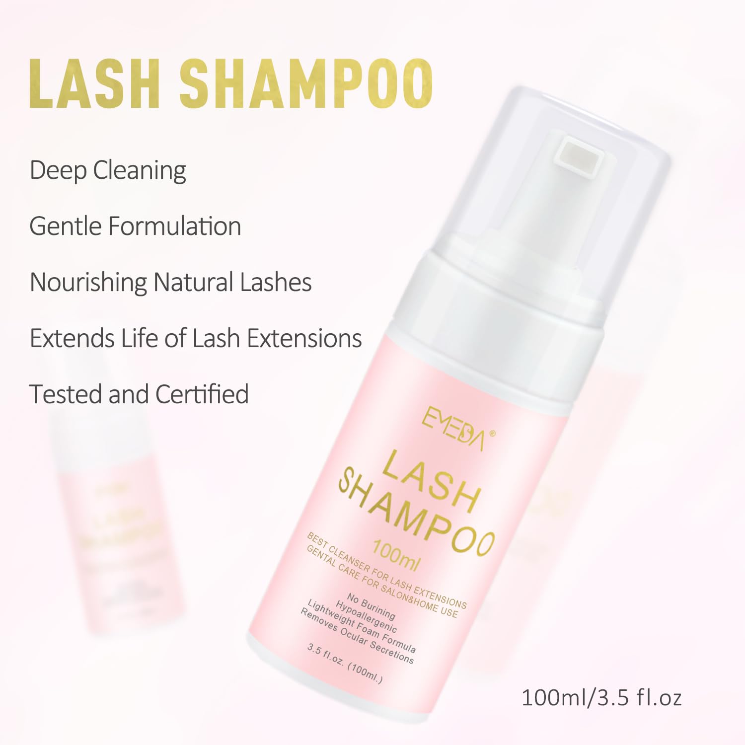 EMEDA champú para pestañas, envase de 150 ml, espuma limpia sin grasa.