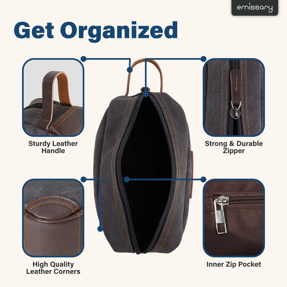 emissary kit dopp afeitado canvas cuero, compacto para viajes