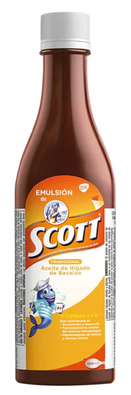 Emulsion de Scott Tradicional, botella de 180 ml para consumo diario.