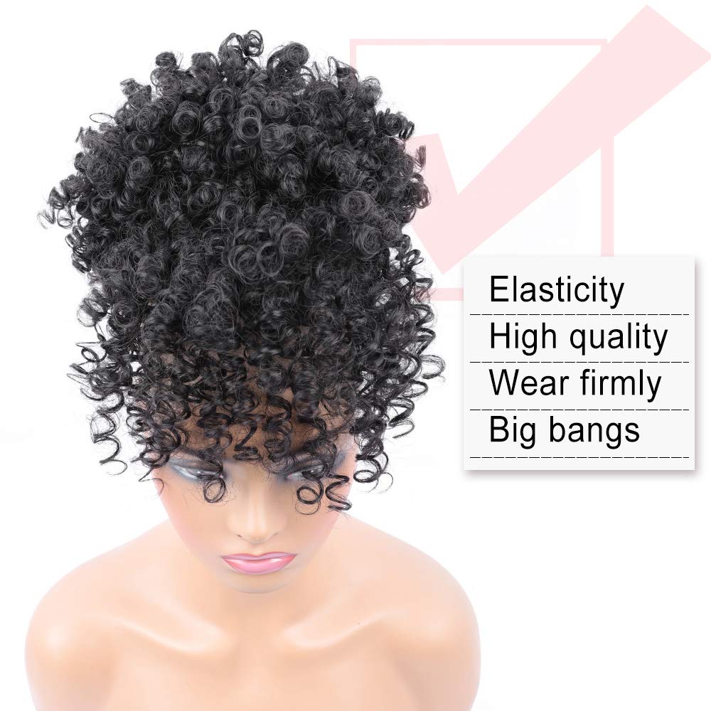 ENTRANCED STYLES coletas cortas rizadas con flequillo, extensión con cierre para cambios rápidos.