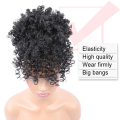 ENTRANCED STYLES coletas cortas rizadas con flequillo, extensión con cierre para cambios rápidos.