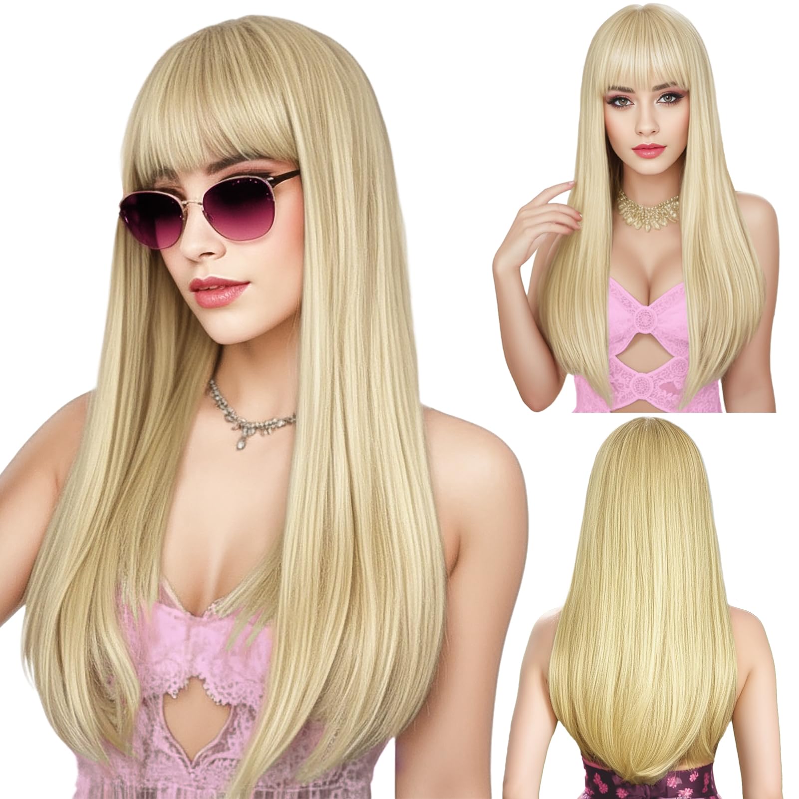 La peluca rubia ENTRANCED STYLES con flequillo frontal para rostro suave
