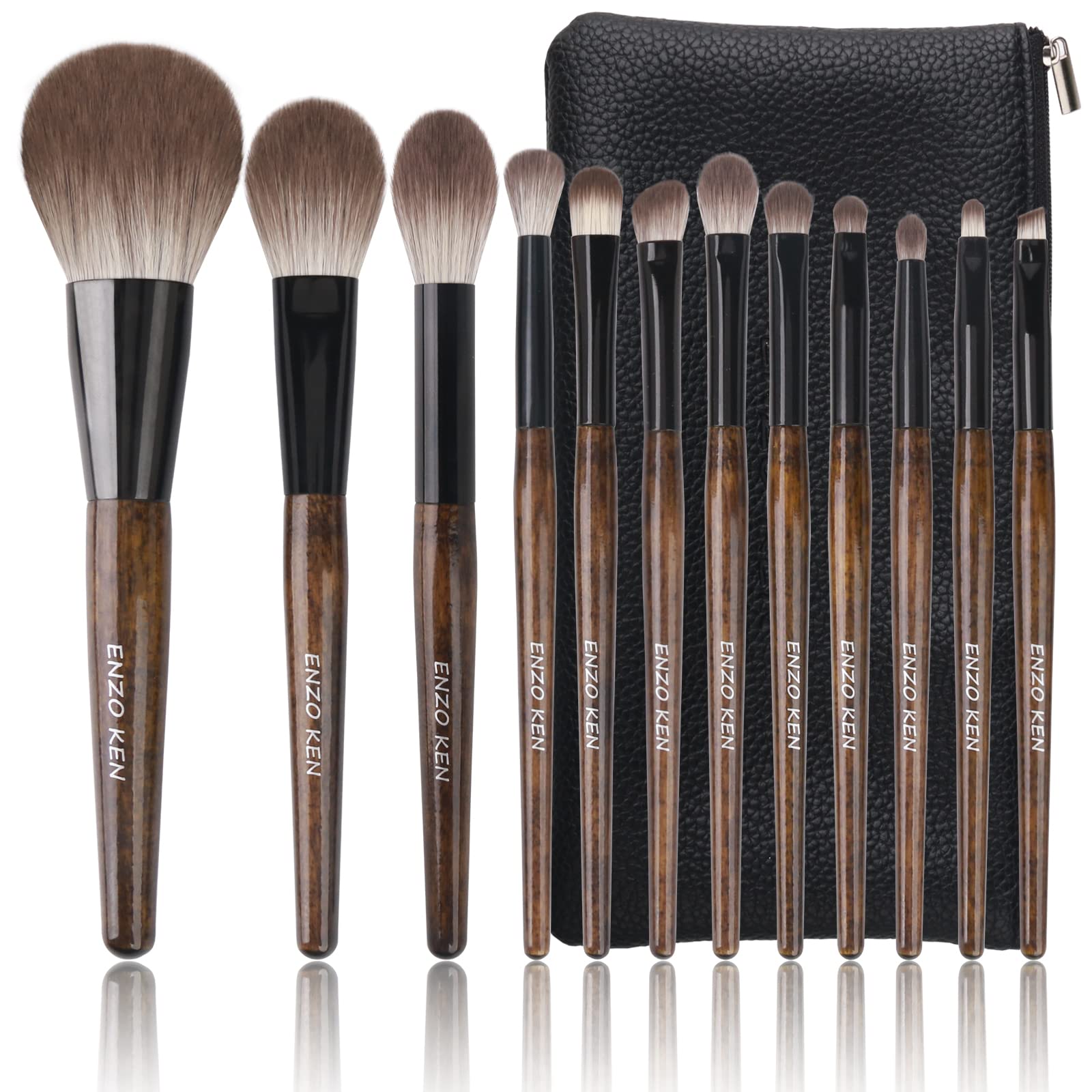 Pinceaux ENZO KEN en poils de chèvre naturels, ensemble polyvalent pour le maquillage du quotidien.
