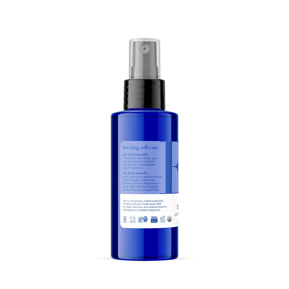 Relaxing lavender aroma from EO Organic Deodorant Spray boosts mood and focus.
