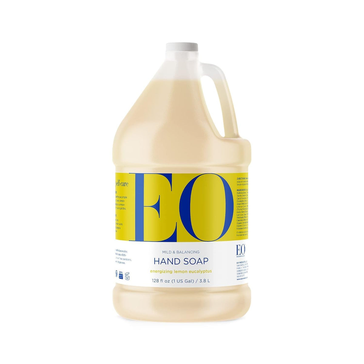EO Jabón líquido para manos, botella de 1 galón, limón y eucalipto para limpieza suave.