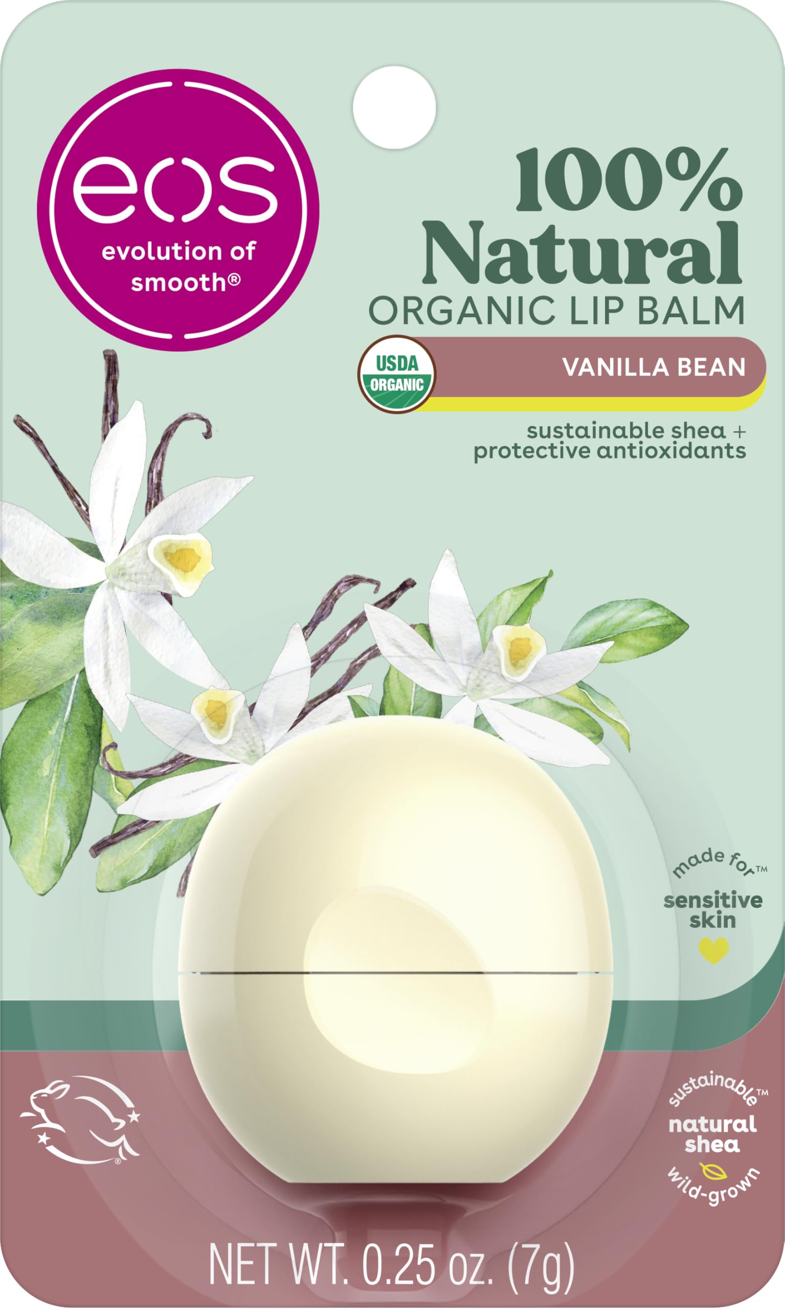 EOS bálsamo labial vainilla esfera: hidratación suave todo el día.