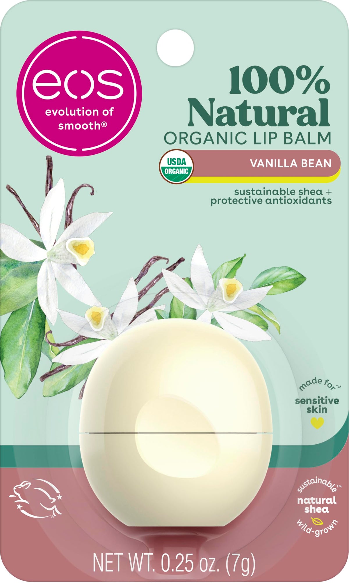 EOS bálsamo labial vainilla esfera: hidratación suave todo el día.