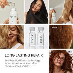 Aplicación de Epres Bond Repair en cabello con pulverización para reparación localizada.