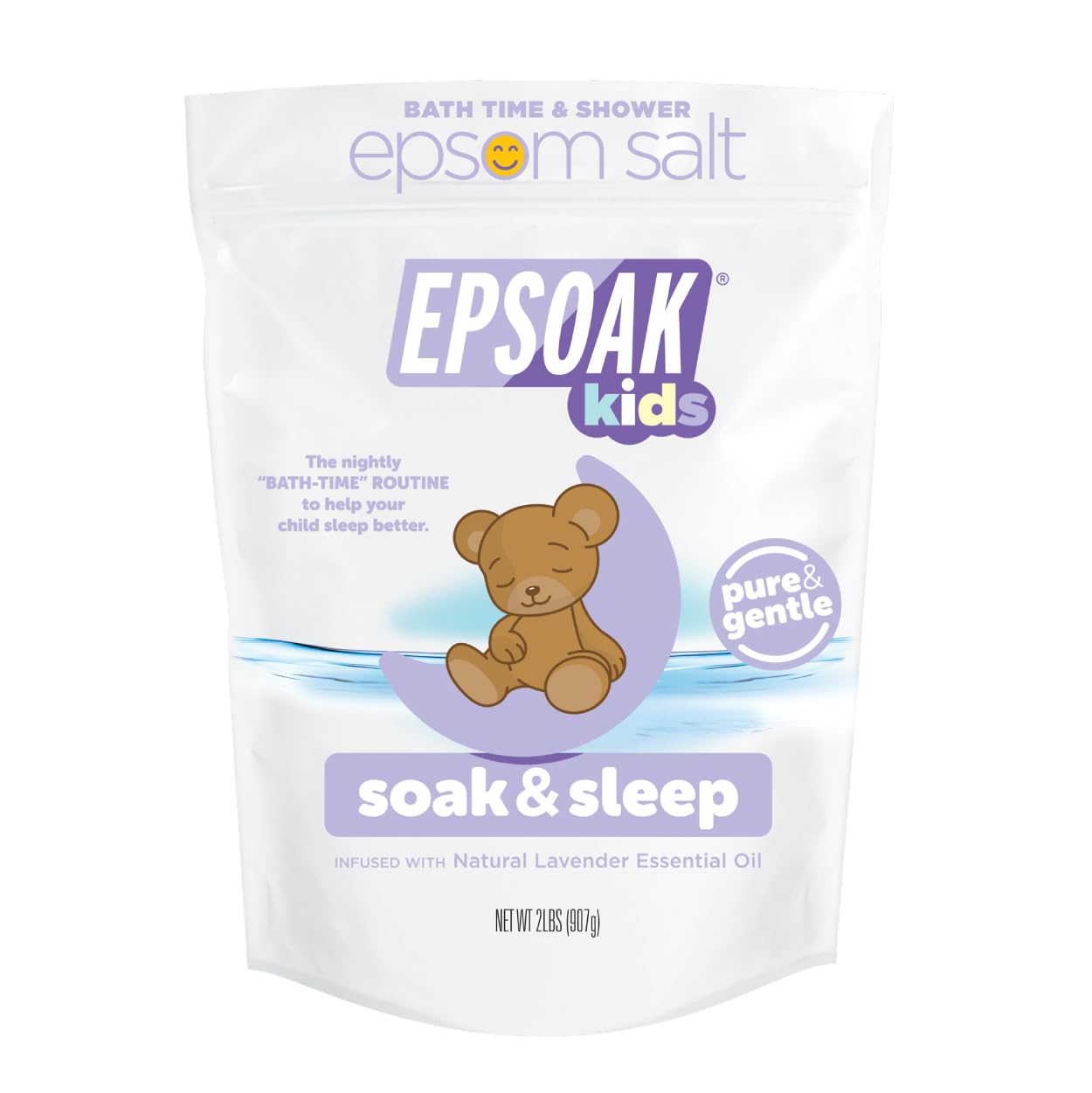Epsoak Kids Lavanda: bolsa con cierre hermético frente para almacenamiento práctico