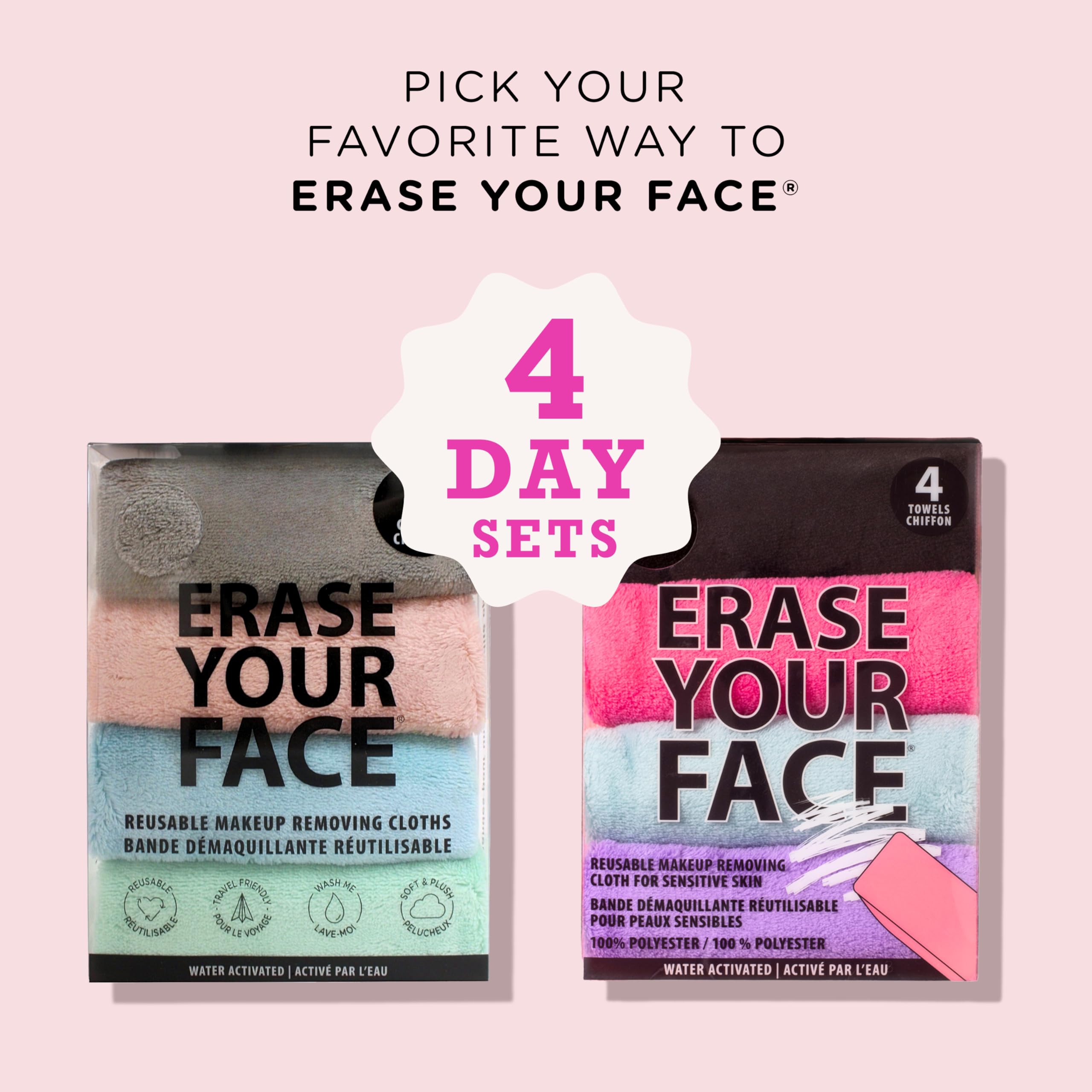 Erase Your Face microfibra suave para piel sensible, limpieza diaria suave.