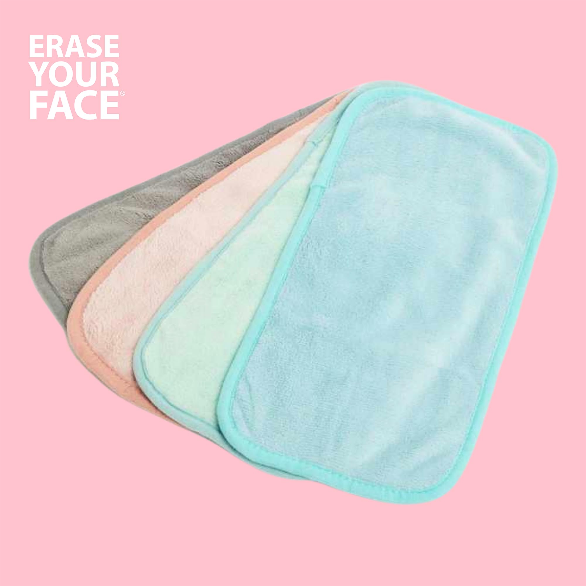 ERASE YOUR FACE paquete multicolor pastel para estilo y organización en baño.