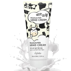 Esfolio crema de manos con extracto de proteína de leche para hidratación nutritiva.