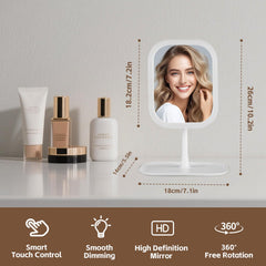 EspejoMaquillaje control táctil para ajustar la iluminación con un solo toque.