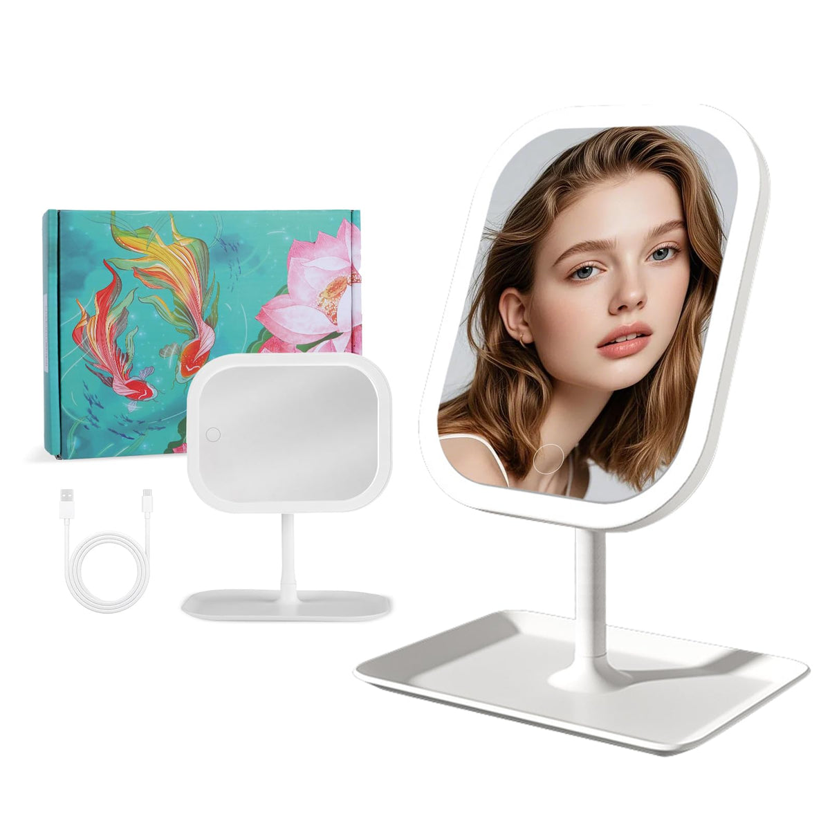 EspejoMaquillaje iluminado 360° para aplicar maquillaje con precisión y detalle.