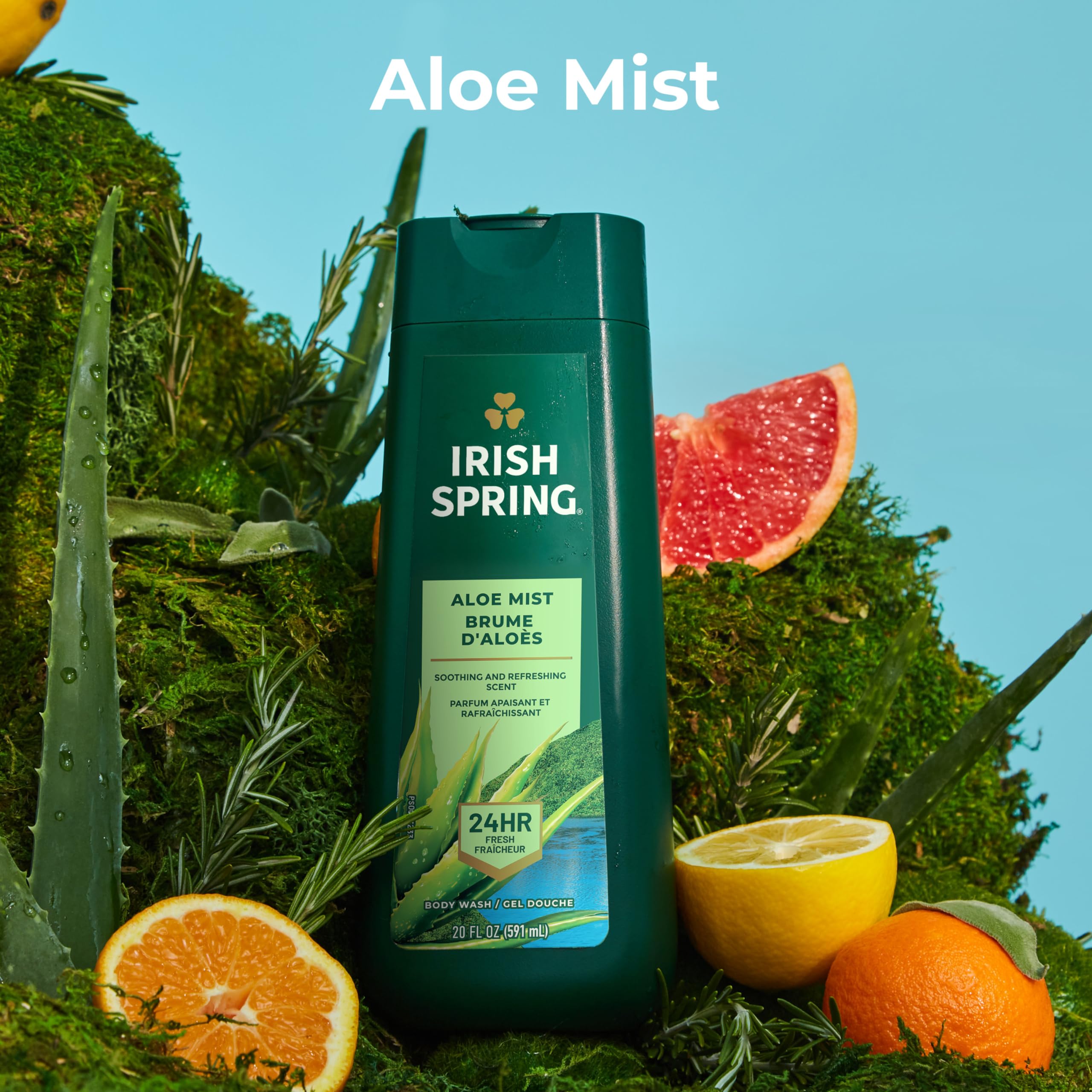 Espuma densa Aloe Mist cubriendo la piel durante la ducha.