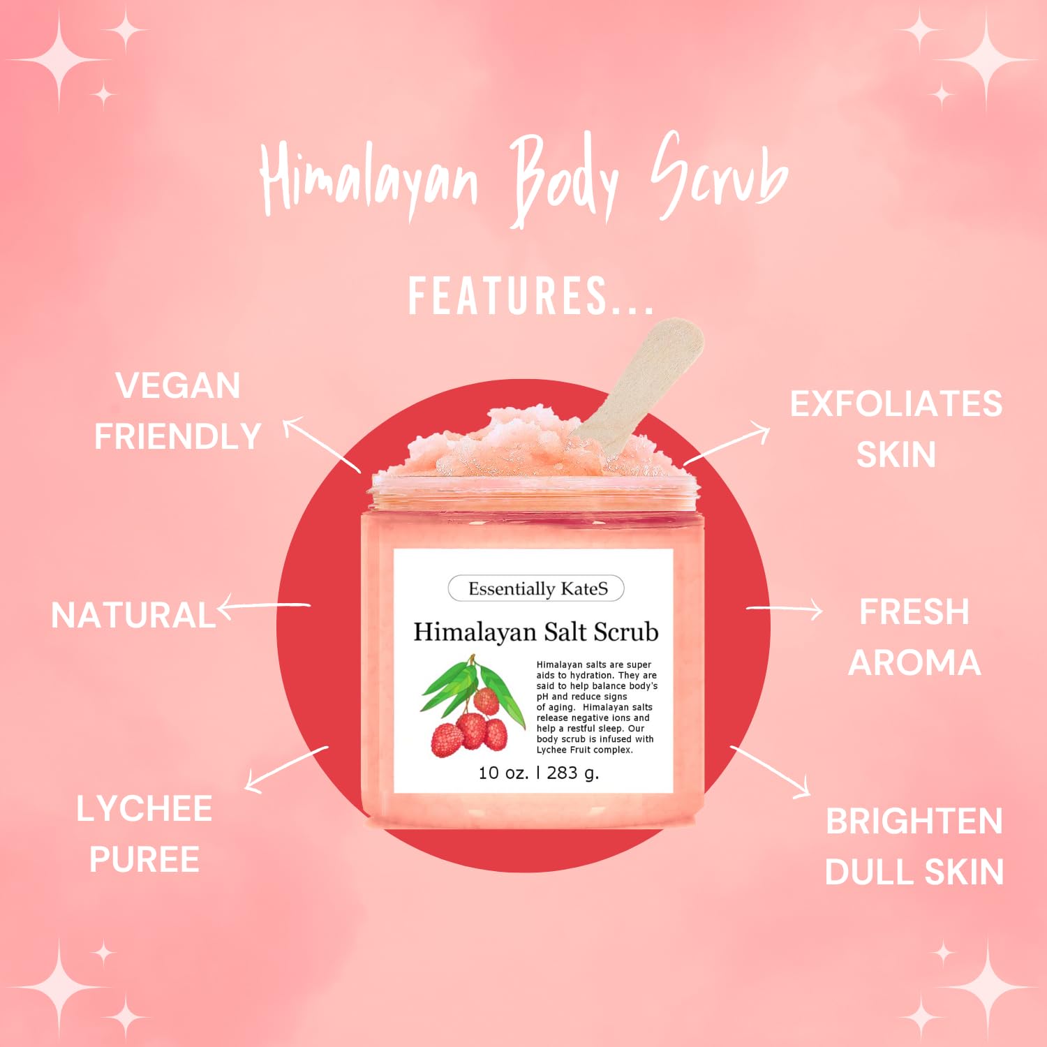 Ingredientes naturales del exfoliante de sal del Himalaya de Essentially KateS.