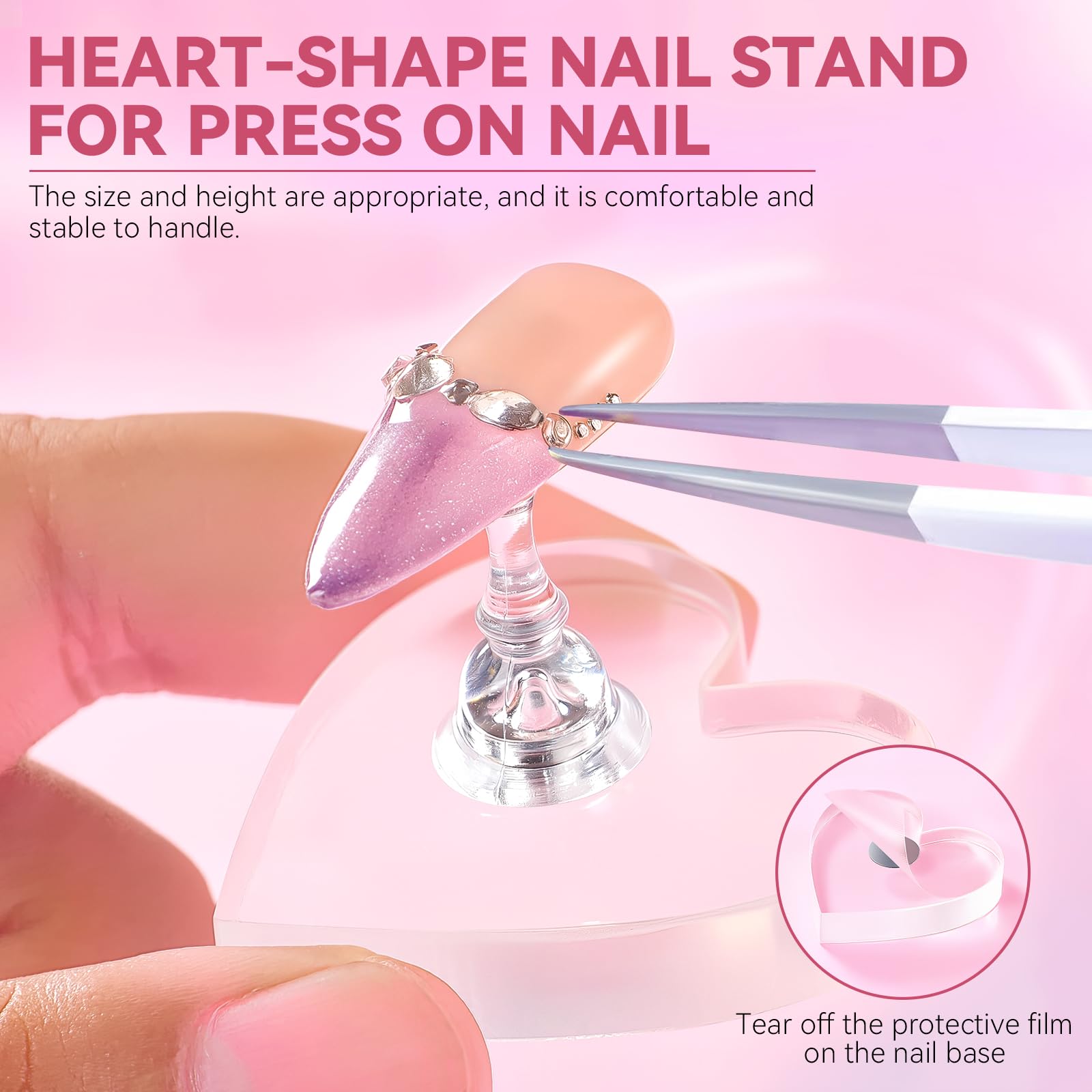 ESUOHYM porta-uñas acrílico en forma de corazón con imán para diseños creativos.
