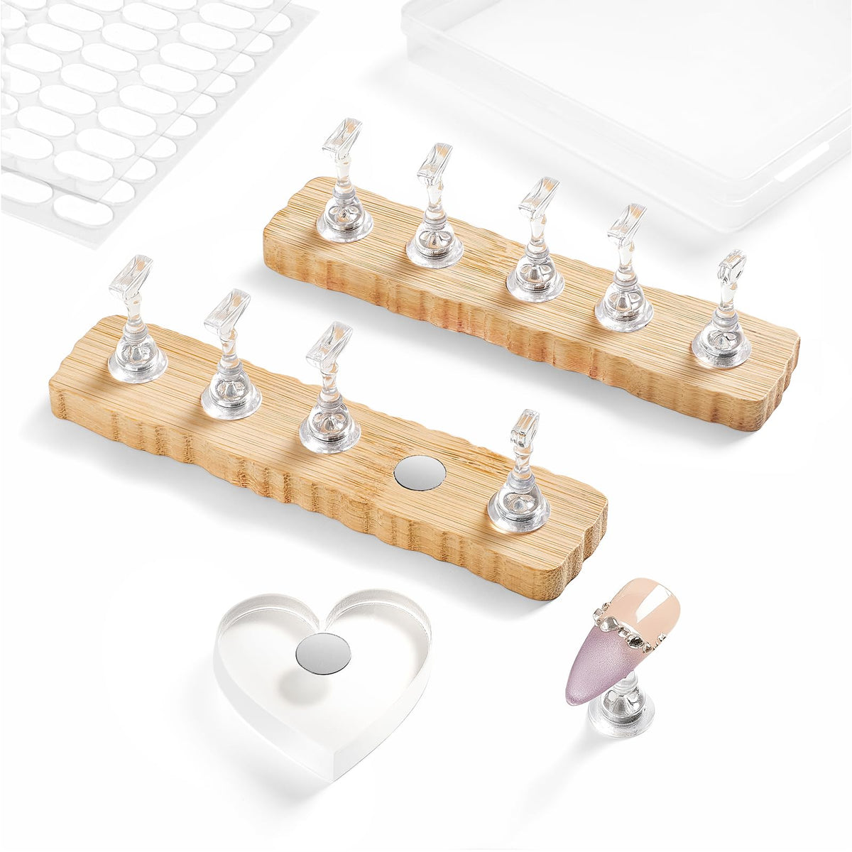 ESUOHYM soporte de uñas magnético con base de madera para exhibición y práctica.