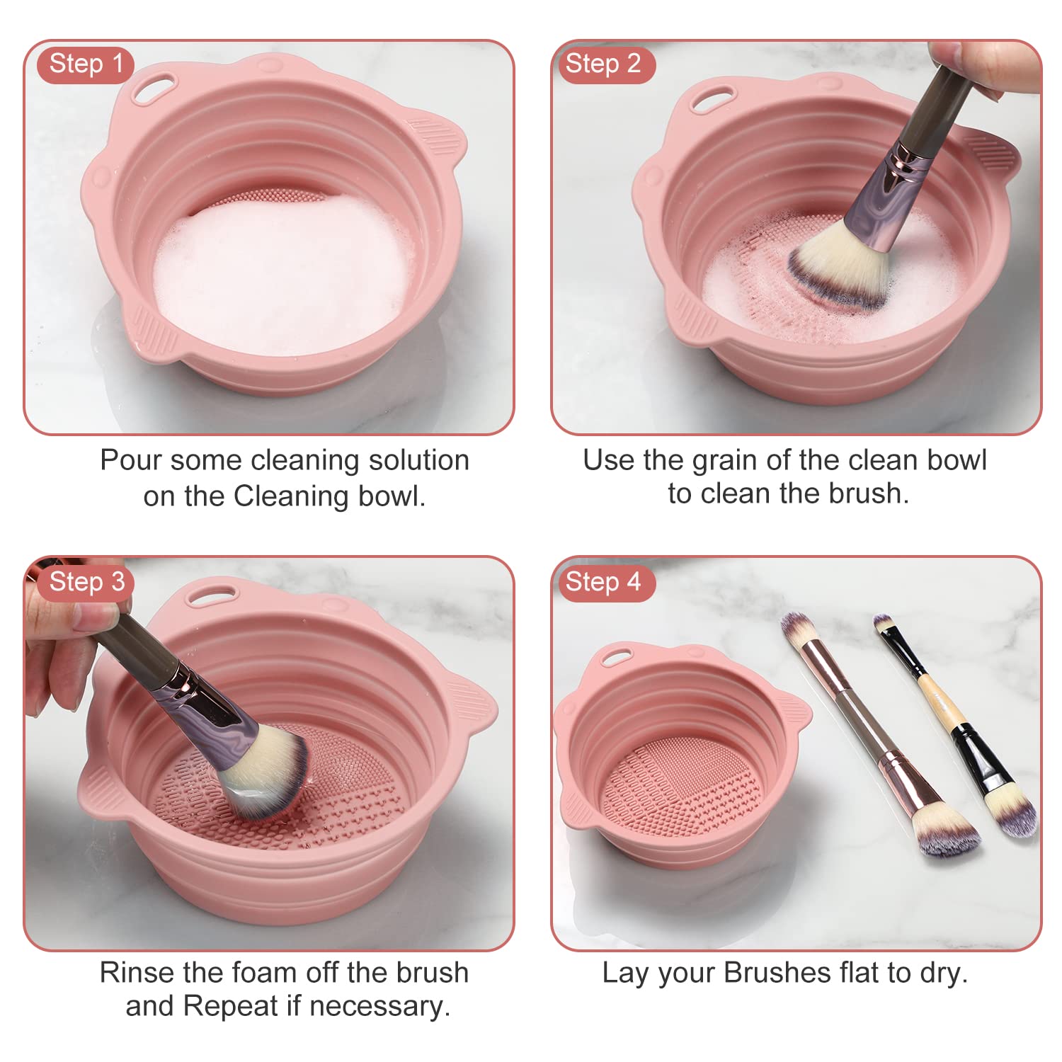 Etercycle diseño silicona rosa facilita limpieza suave de brochas y esponjas.