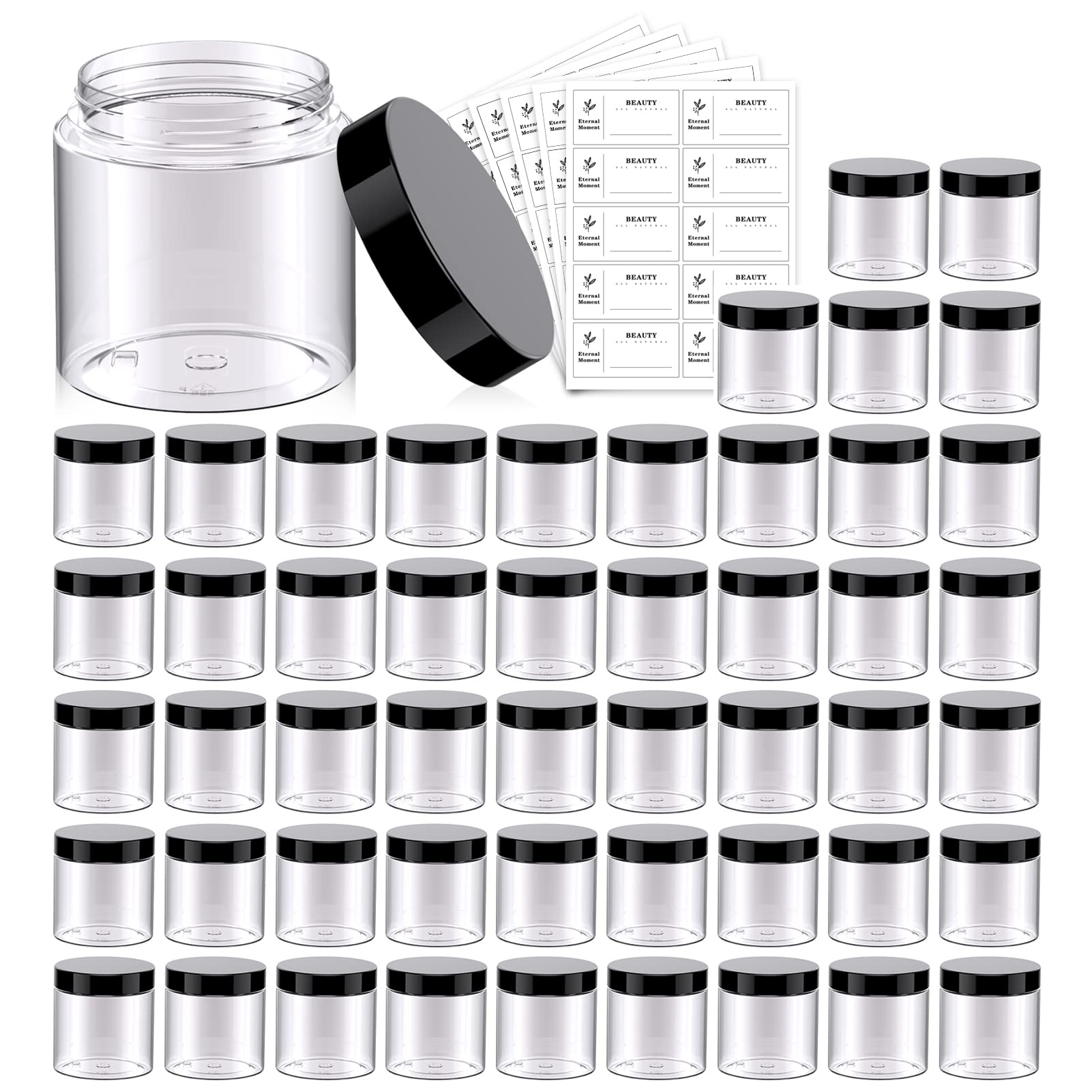 Frascos Eternal Moment redondos y transparentes de 4 oz, ideales para cosméticos y muestras
