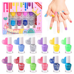 ETYJO Esmalte infantil: set de 12 colores arcoíris en botella para juego seguro.