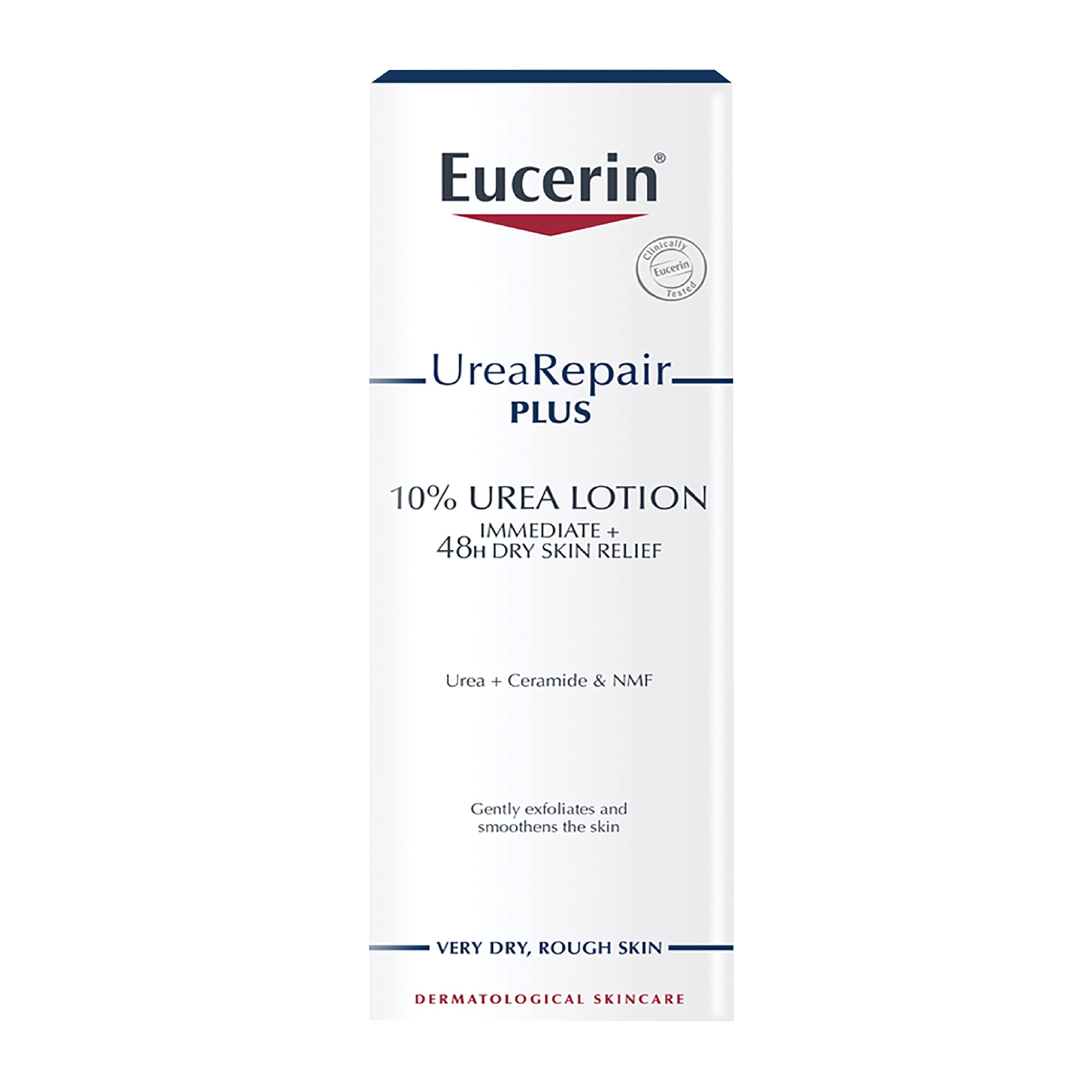 Texture légère et absorption rapide de la lotion urée Eucerin.