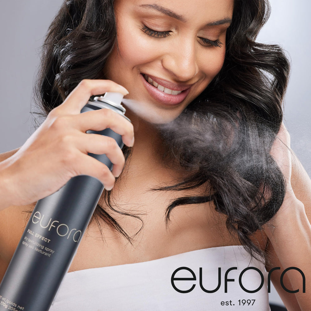 Product close-up highlighting color protection in a texture spray