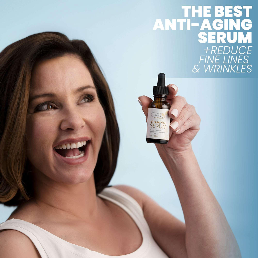 Eva Naturals Serum Vitamina C, textura ligera, absorción rápida en la piel.